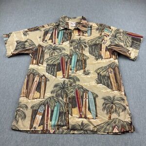 Vintage Go Barefoot Shirt Mens Large Brown Hawaiian Surf Board Aloha Made in USA